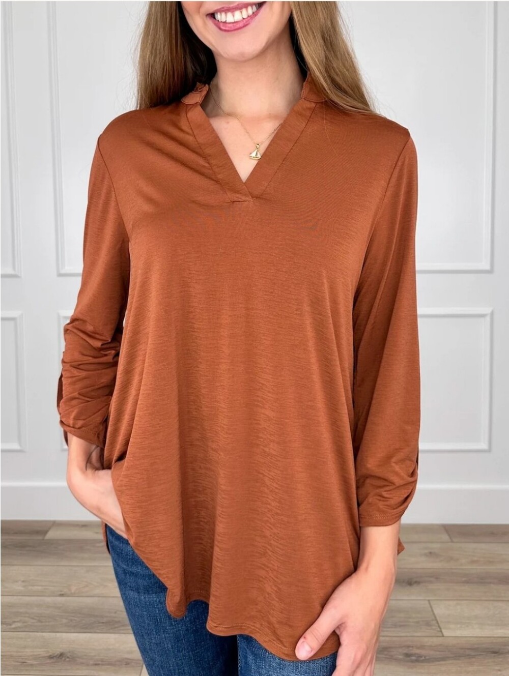 NWT Dear Scarlet Cognac tunic blouse